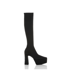 TOKYO BLACK CHUNKY HEEL LONG BOOTS